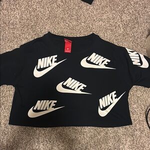 Nike Black Crop Top with White Swooshes